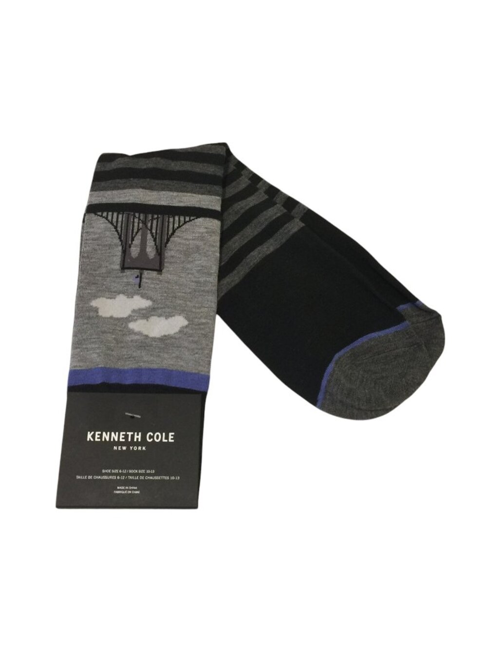 Kenneth Cole New York Mens Crew Socks Size 6-12 Cloudy Bridge Gray Black